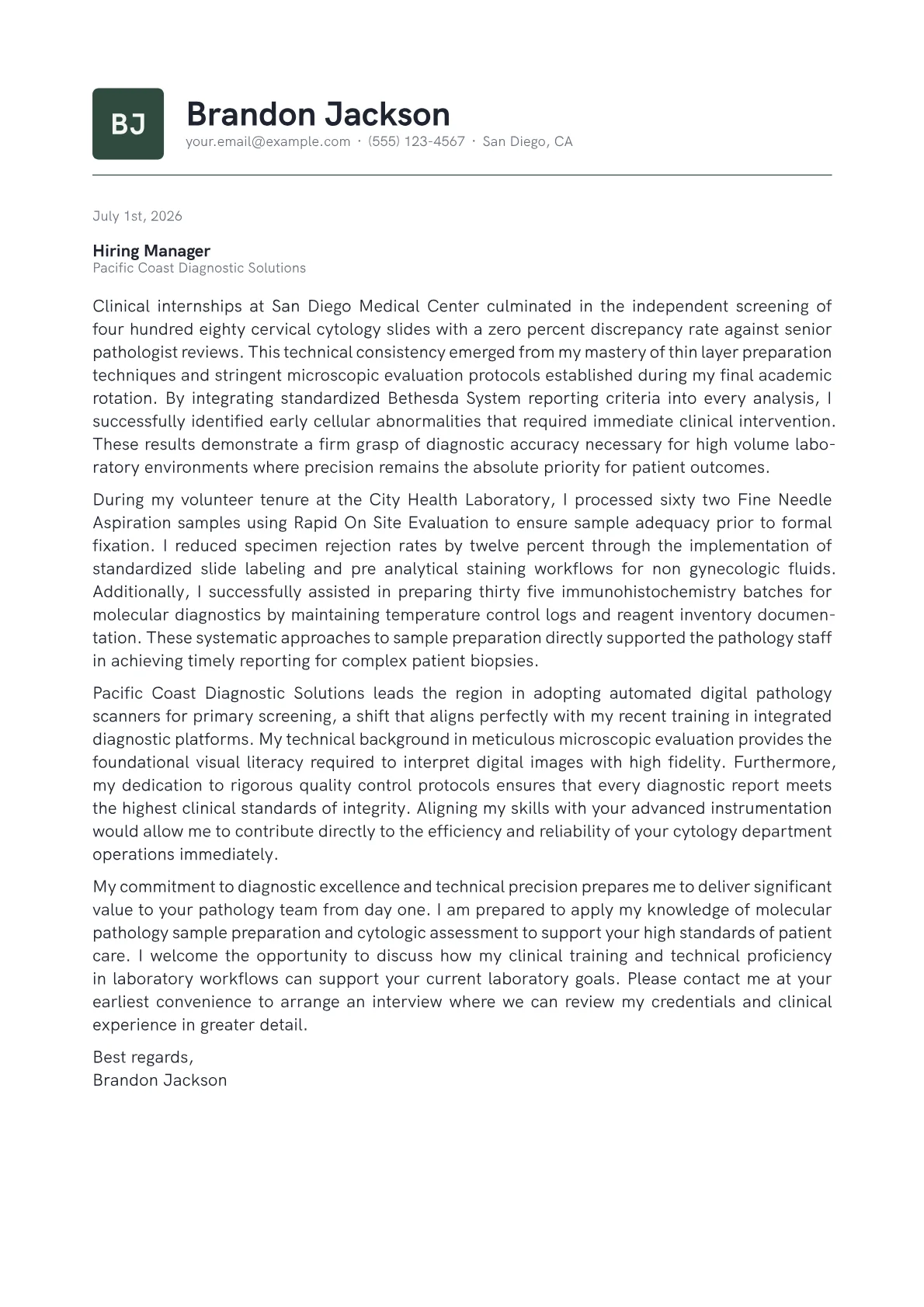 Cytotechnologist cover letter in the Emblem design