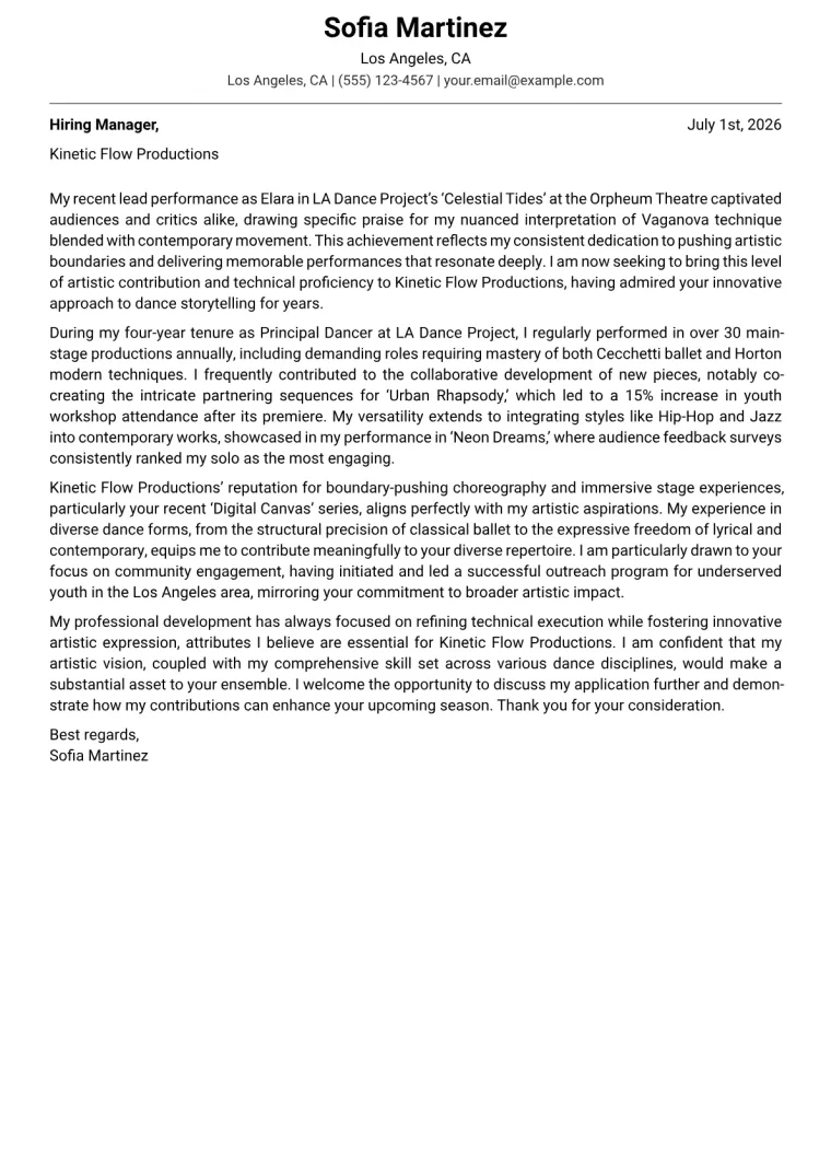 Dance cover letter example preview