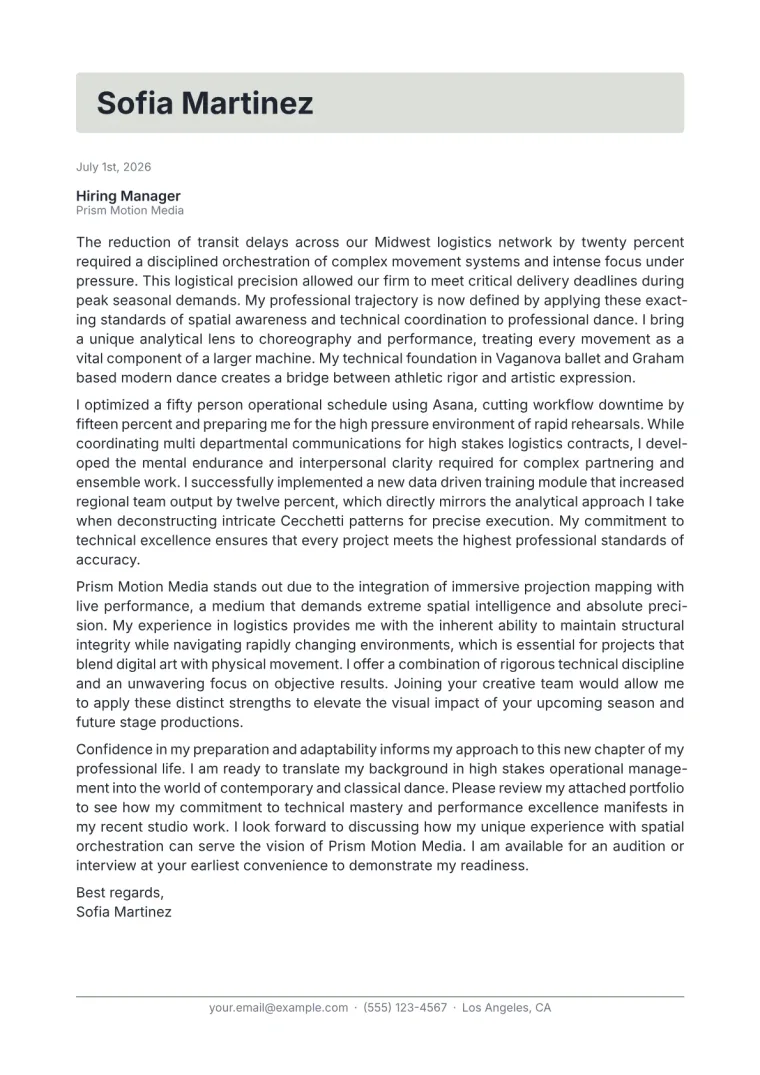 Dance cover letter for a career changer
