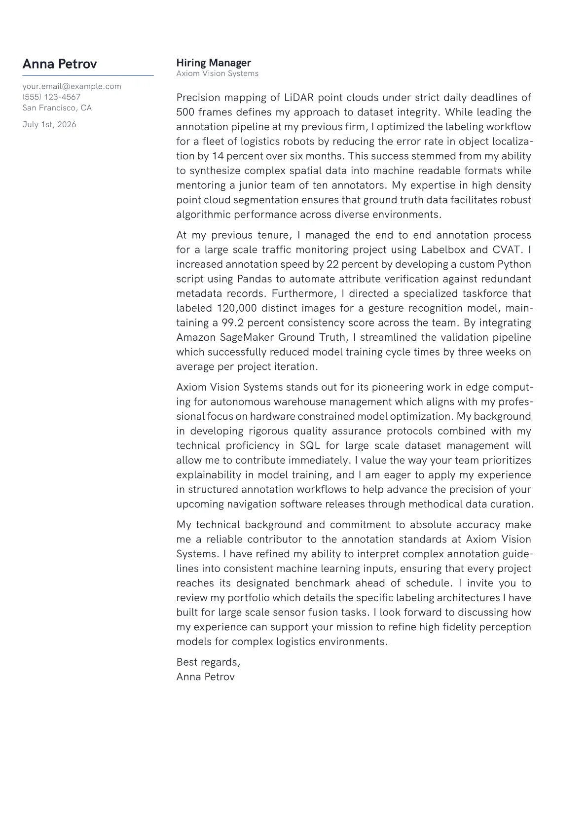 Data Annotation Specialist cover letter in the Margin design