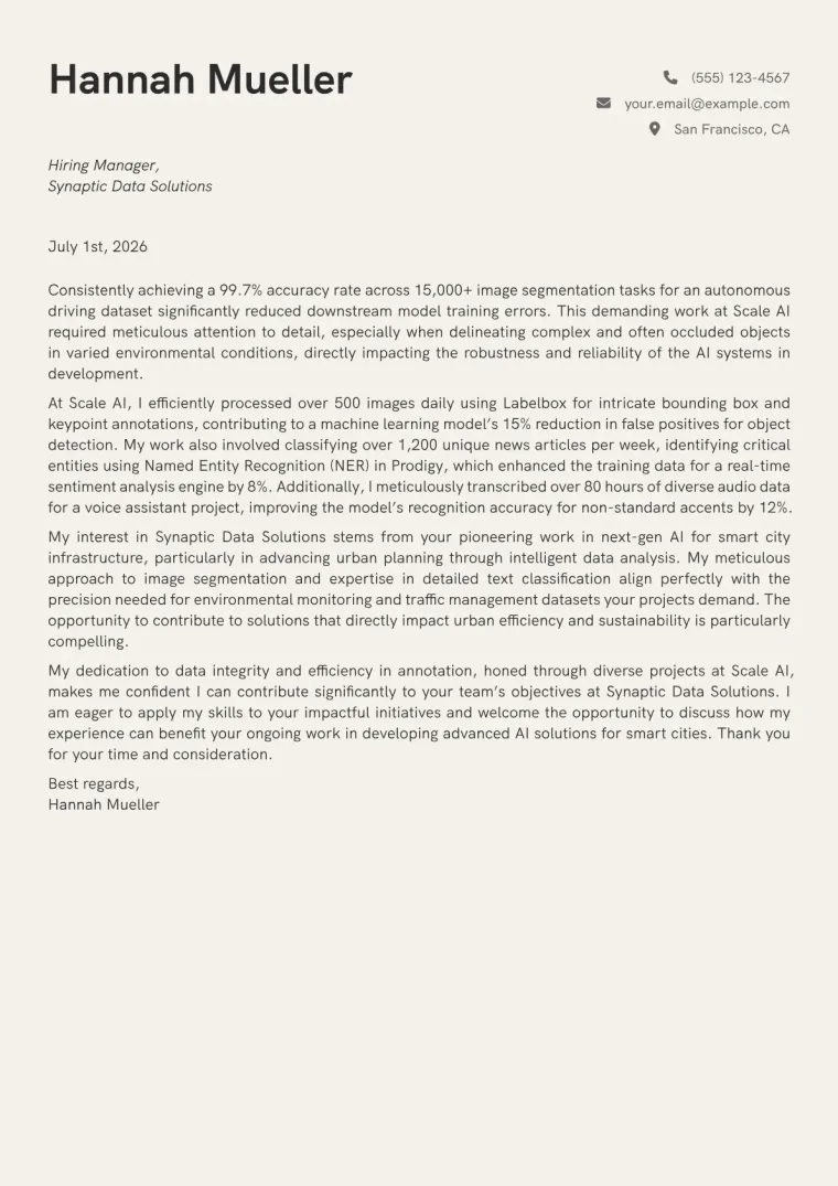 Data Annotator cover letter example preview