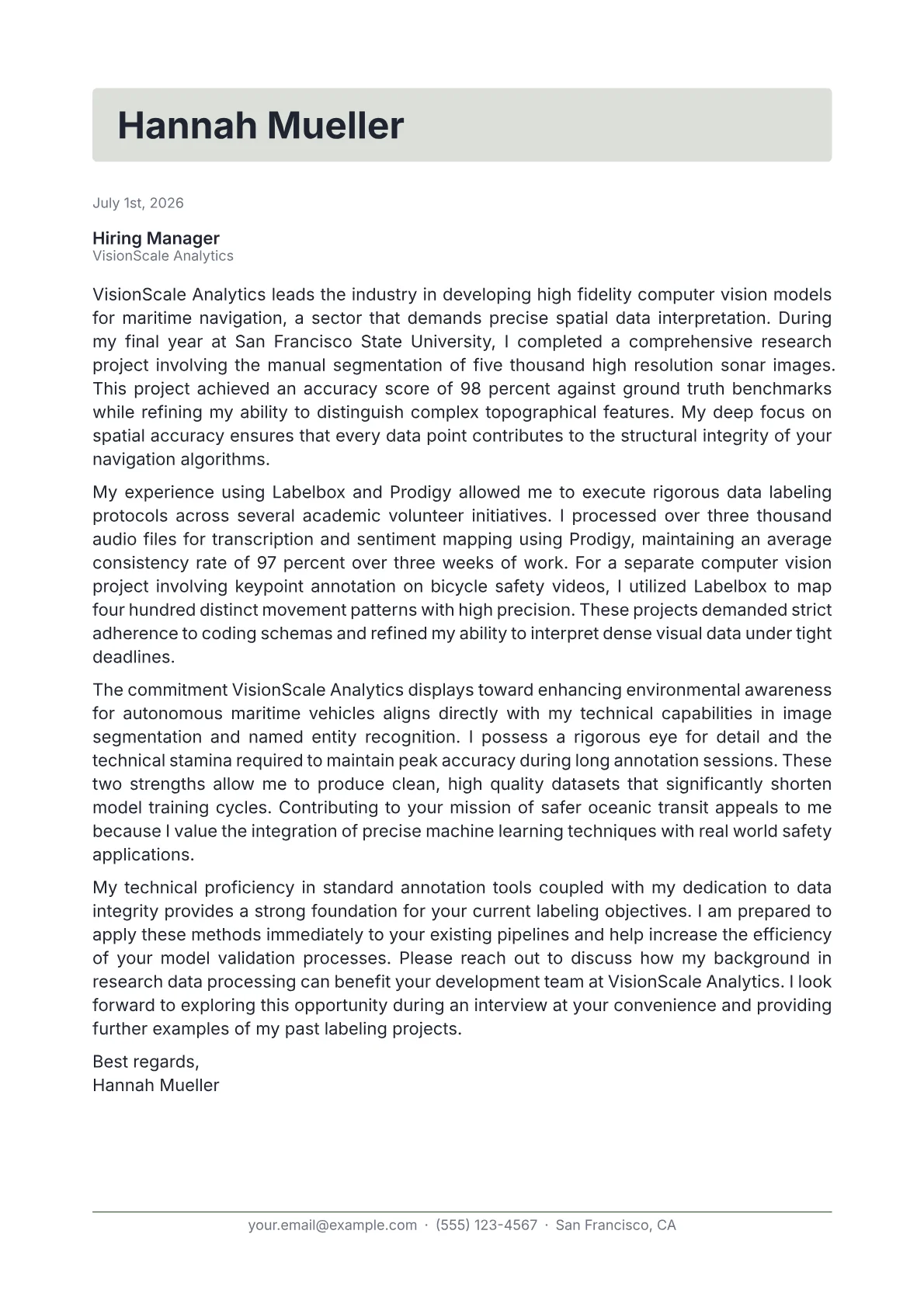 Data Annotator cover letter in the Letterhead design