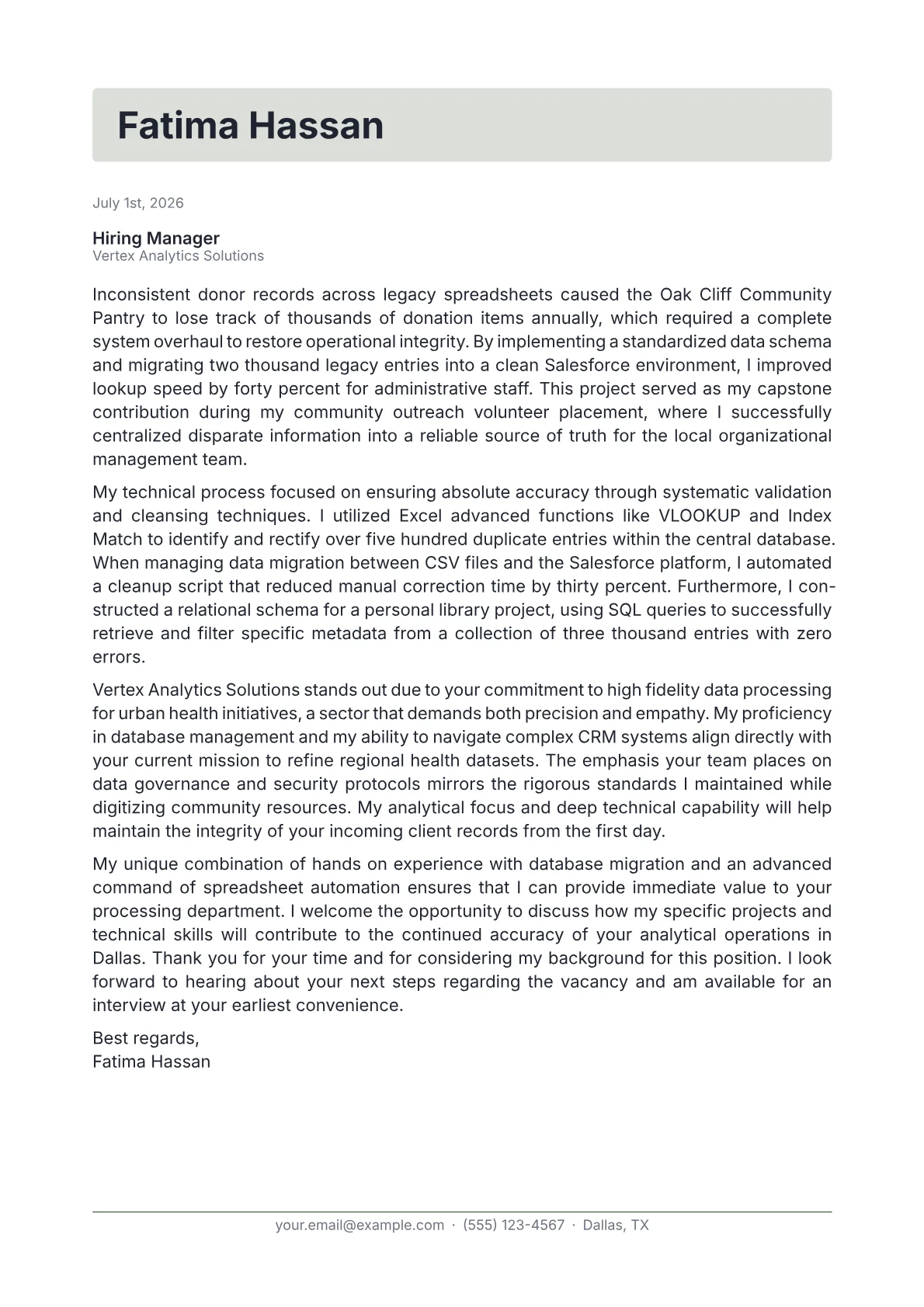 Data Processor cover letter in the Letterhead design