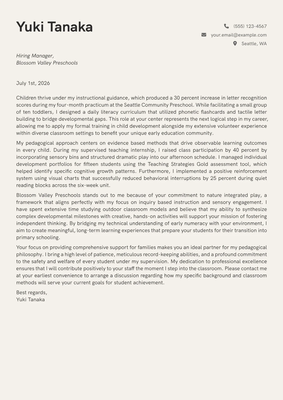 Daycare Teacher cover letter in the Creative design
