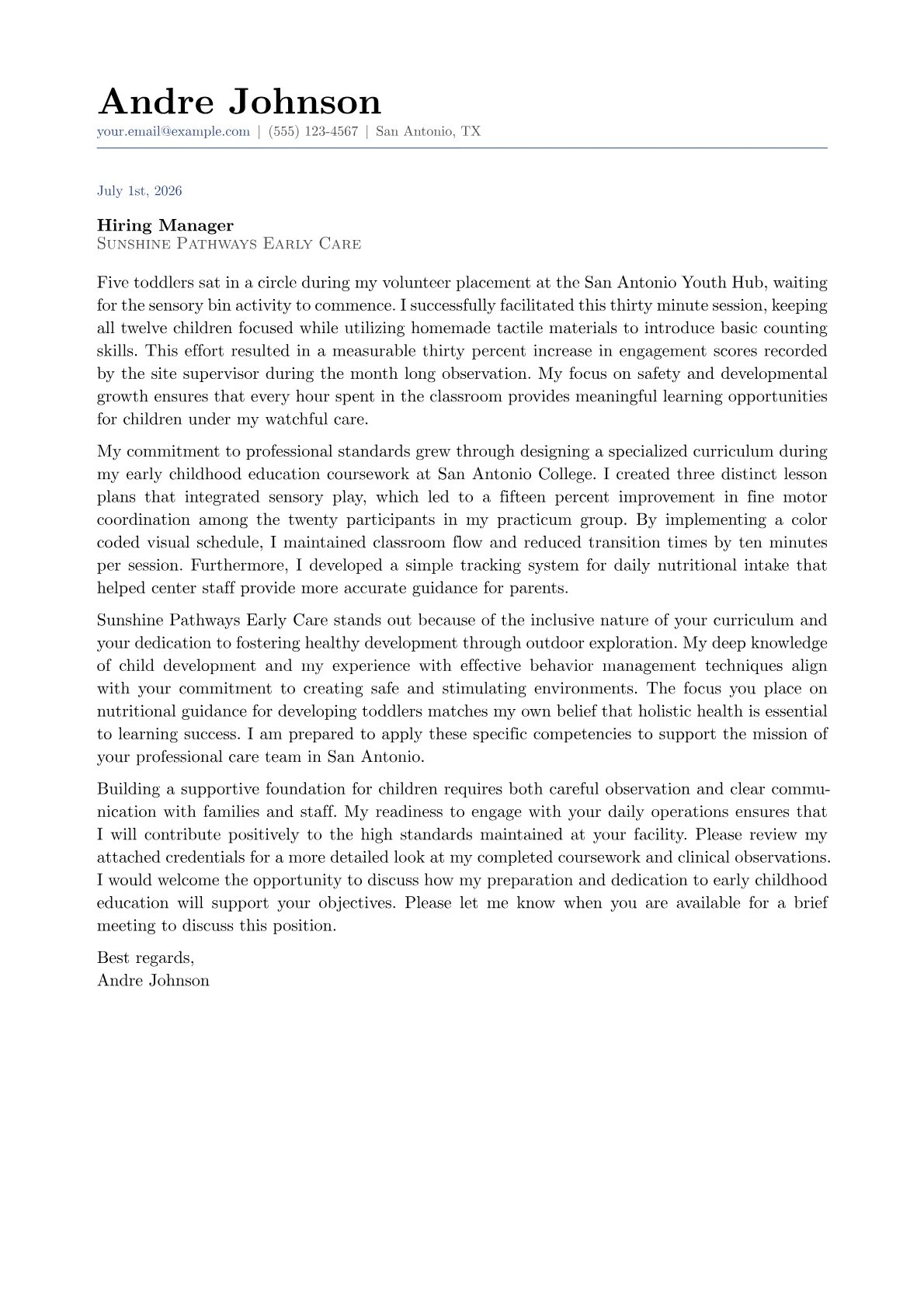 Daycare Worker cover letter in the Classic design
