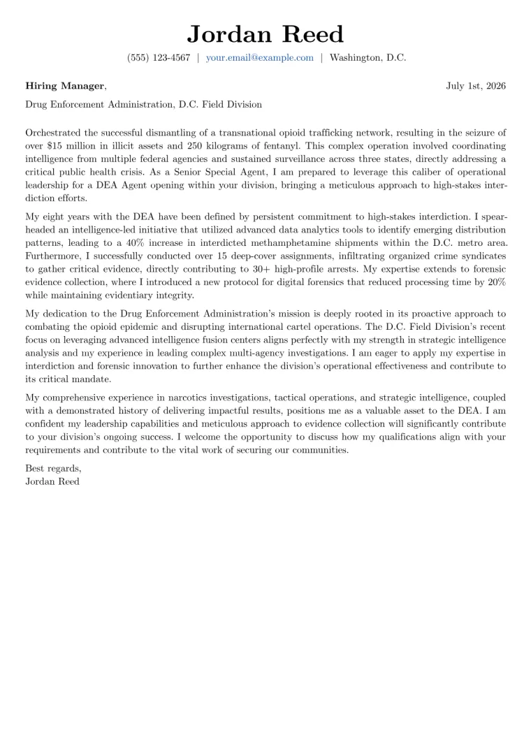 DEA Agent cover letter example preview