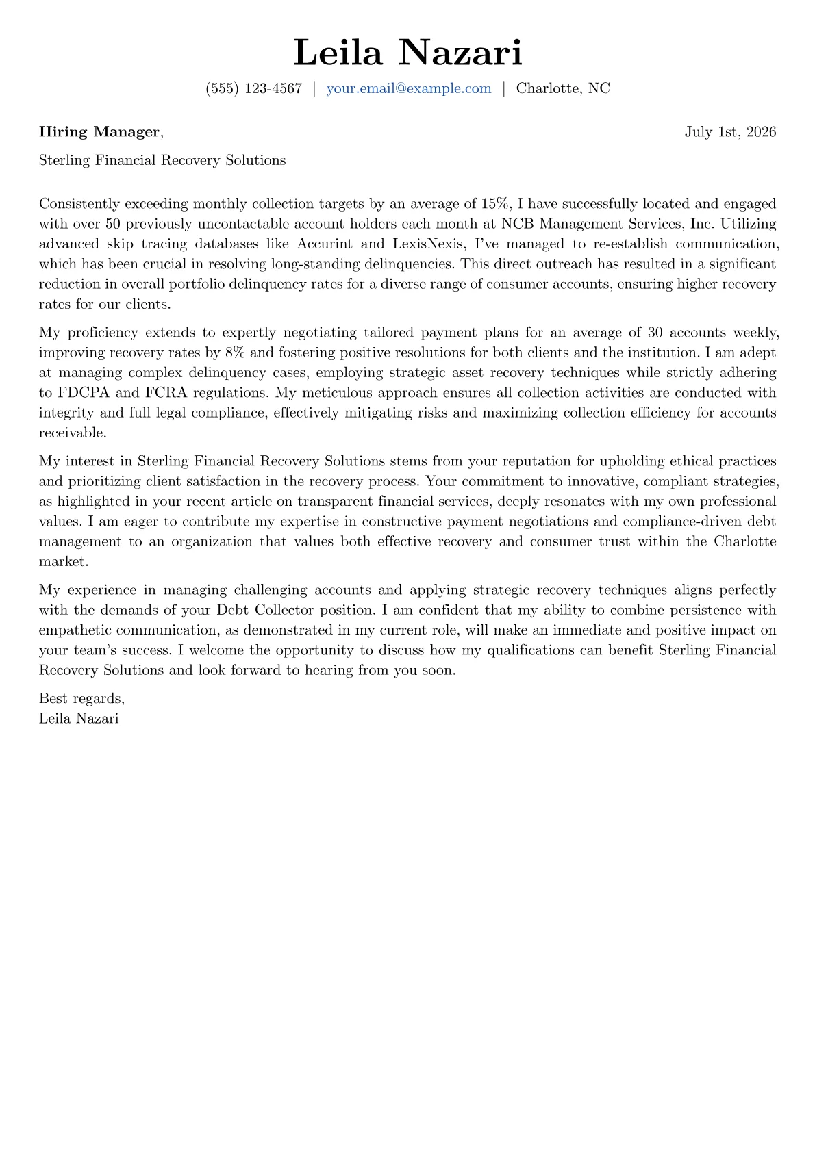 Debt Collector Cover Letter Example + Template (2026)