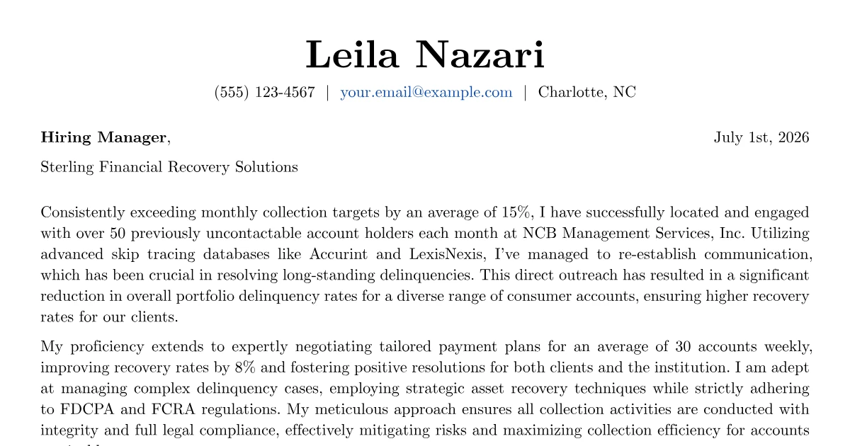 Unregulated Example Debt Collector Cover Letter Example + Template (2026)