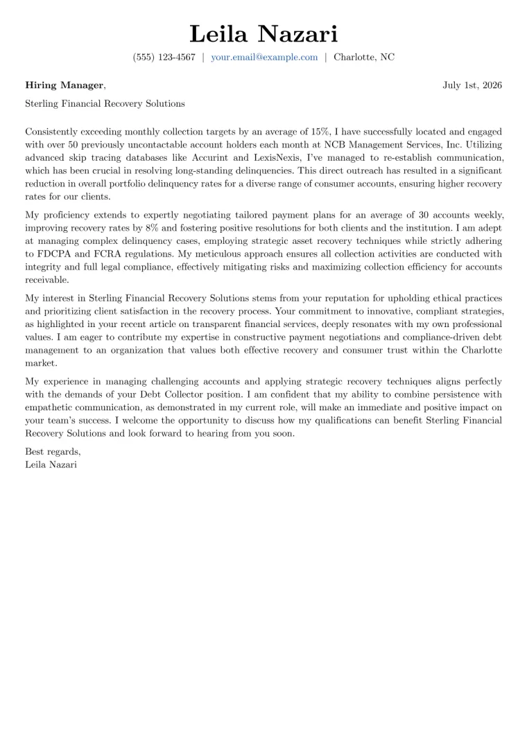 Debt Collector Cover Letter Example + Template (2026)
