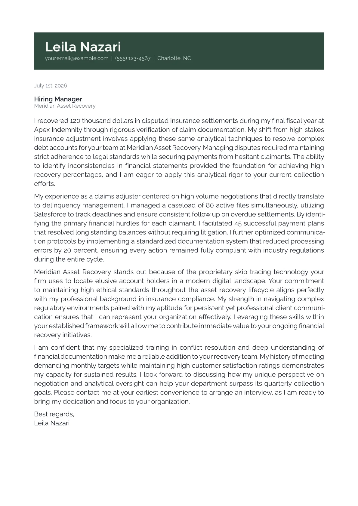 Debt Collector Cover Letter Example + Template (2026)
