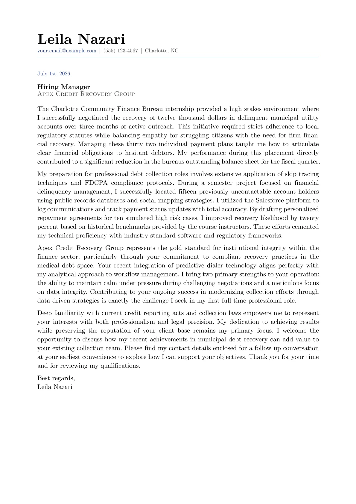 Credentials Examples Template Debt Collector Cover Letter Example + Template (2026)