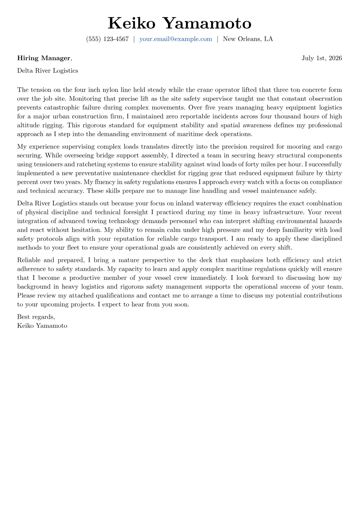 Deckhand cover letter in the Basic design