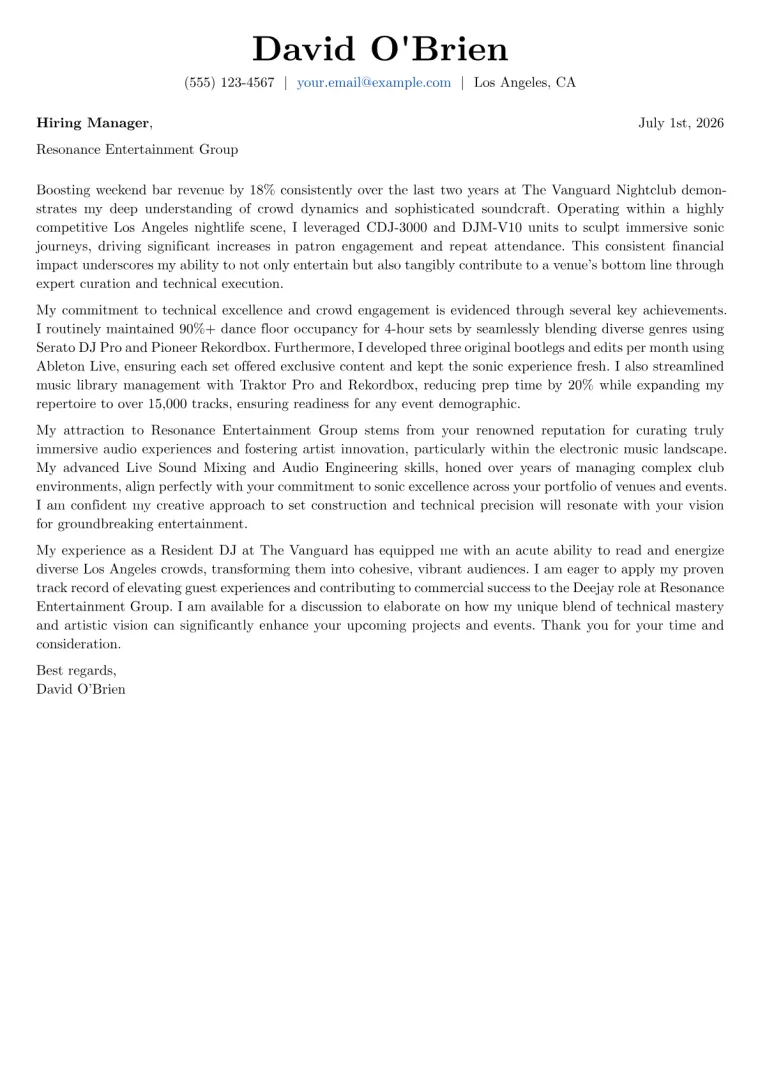Deejay Cover Letter Example