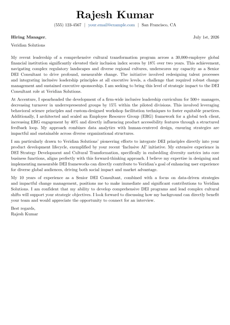 DEI Consultant cover letter example preview