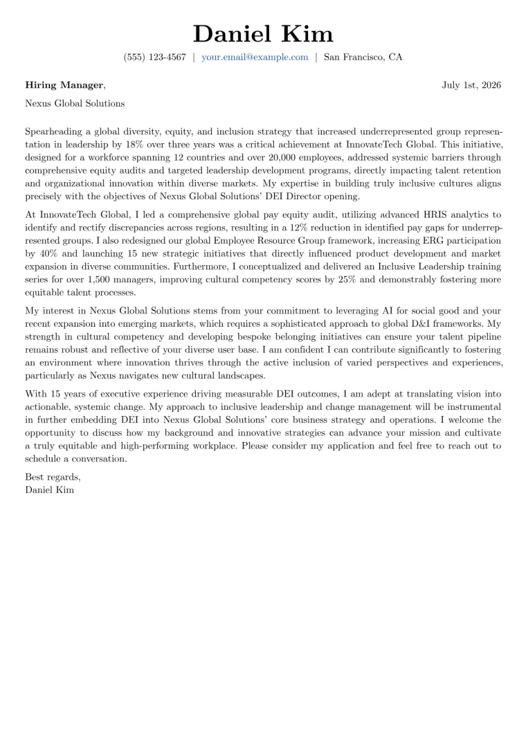 DEI Director cover letter example preview