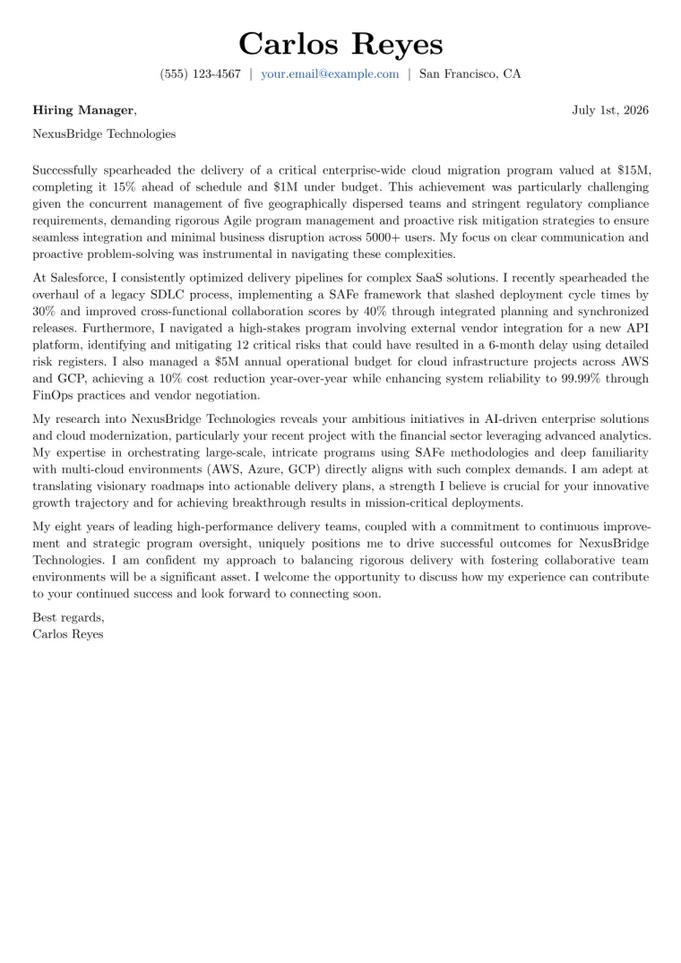 Delivery Manager cover letter example preview
