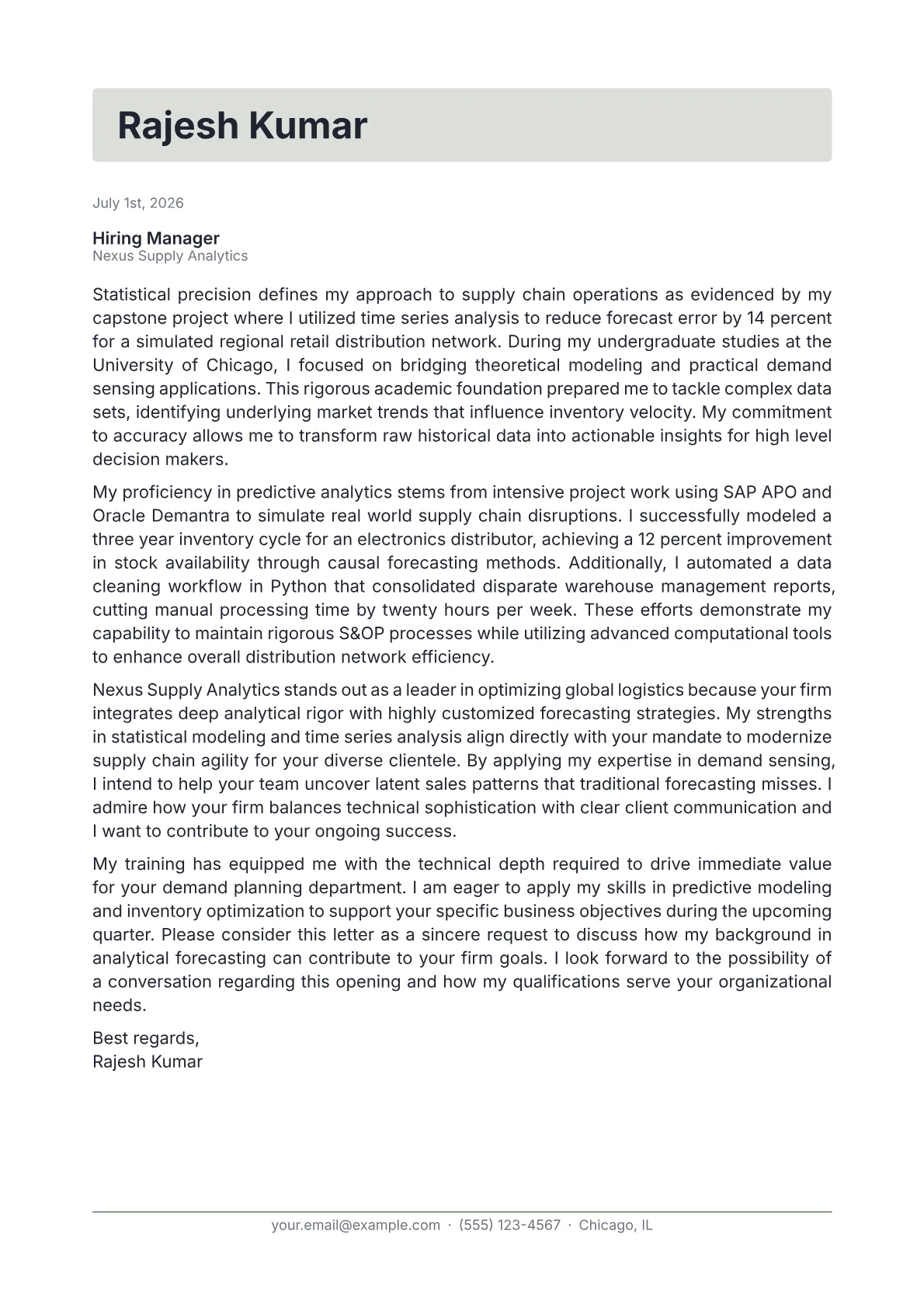 Demand Planner cover letter in the Letterhead design