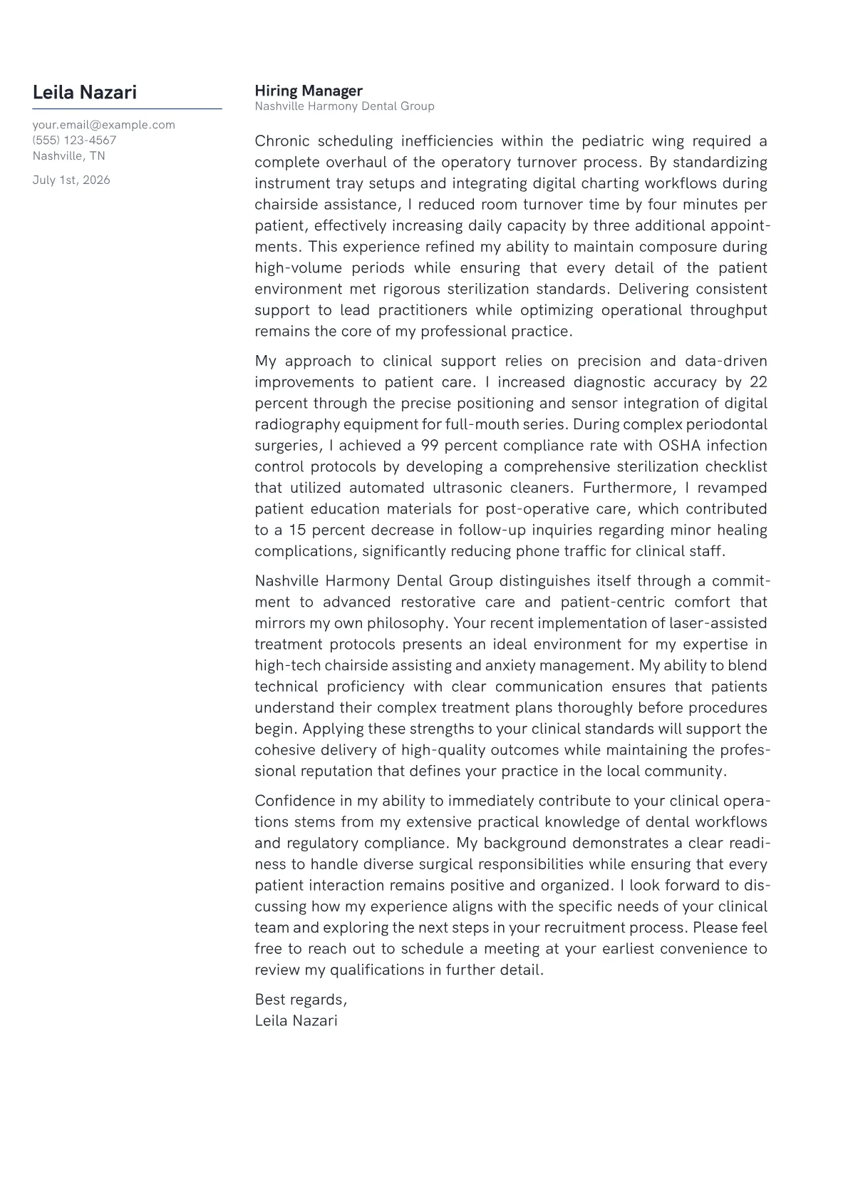 Dental Assistant cover letter in the Margin design