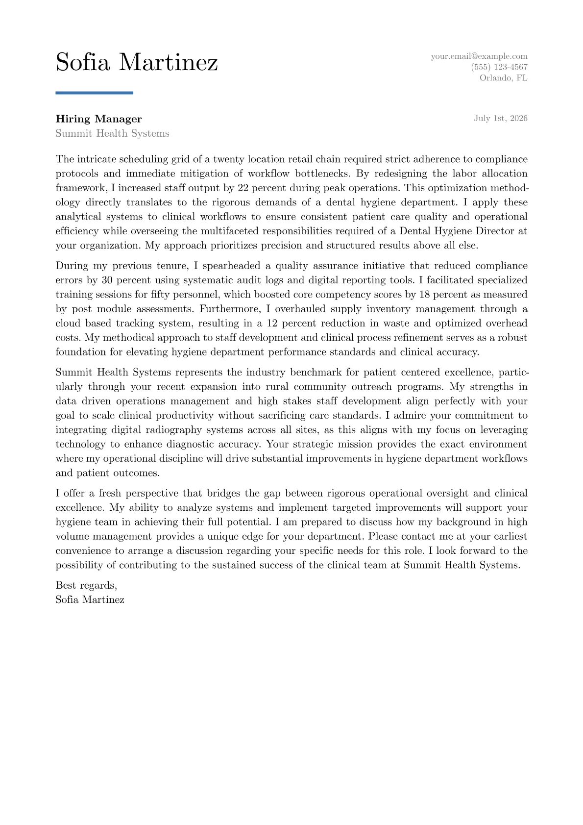Dental Hygiene Director cover letter in the Executive design
