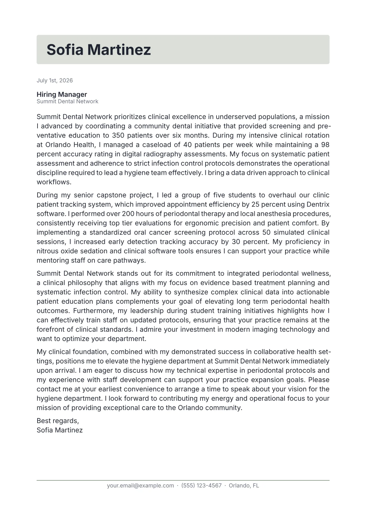 Dental Hygiene Director cover letter in the Letterhead design