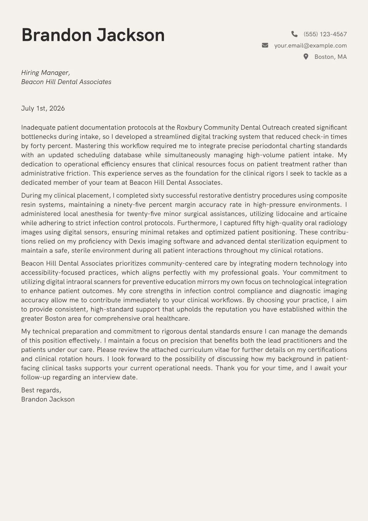 Dental Student cover letter in the Creative design