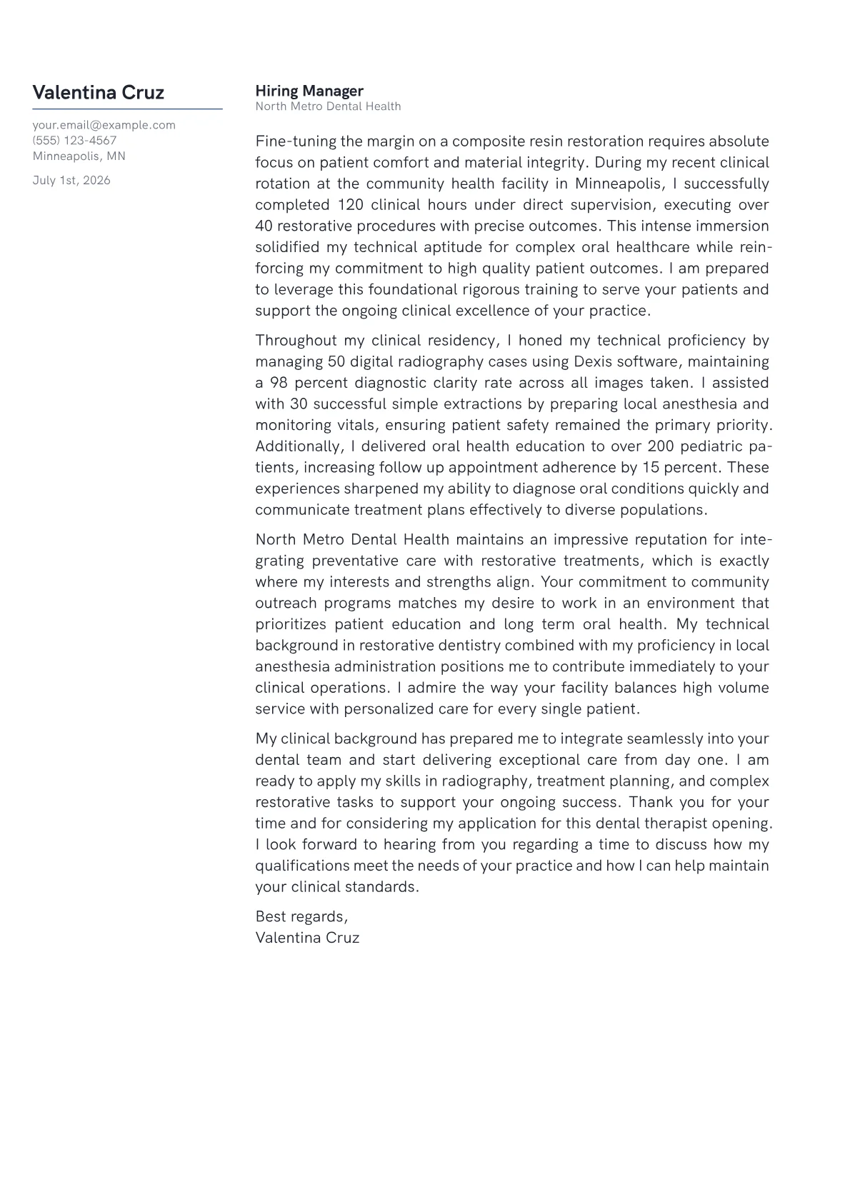 Dental Therapist cover letter in the Margin design