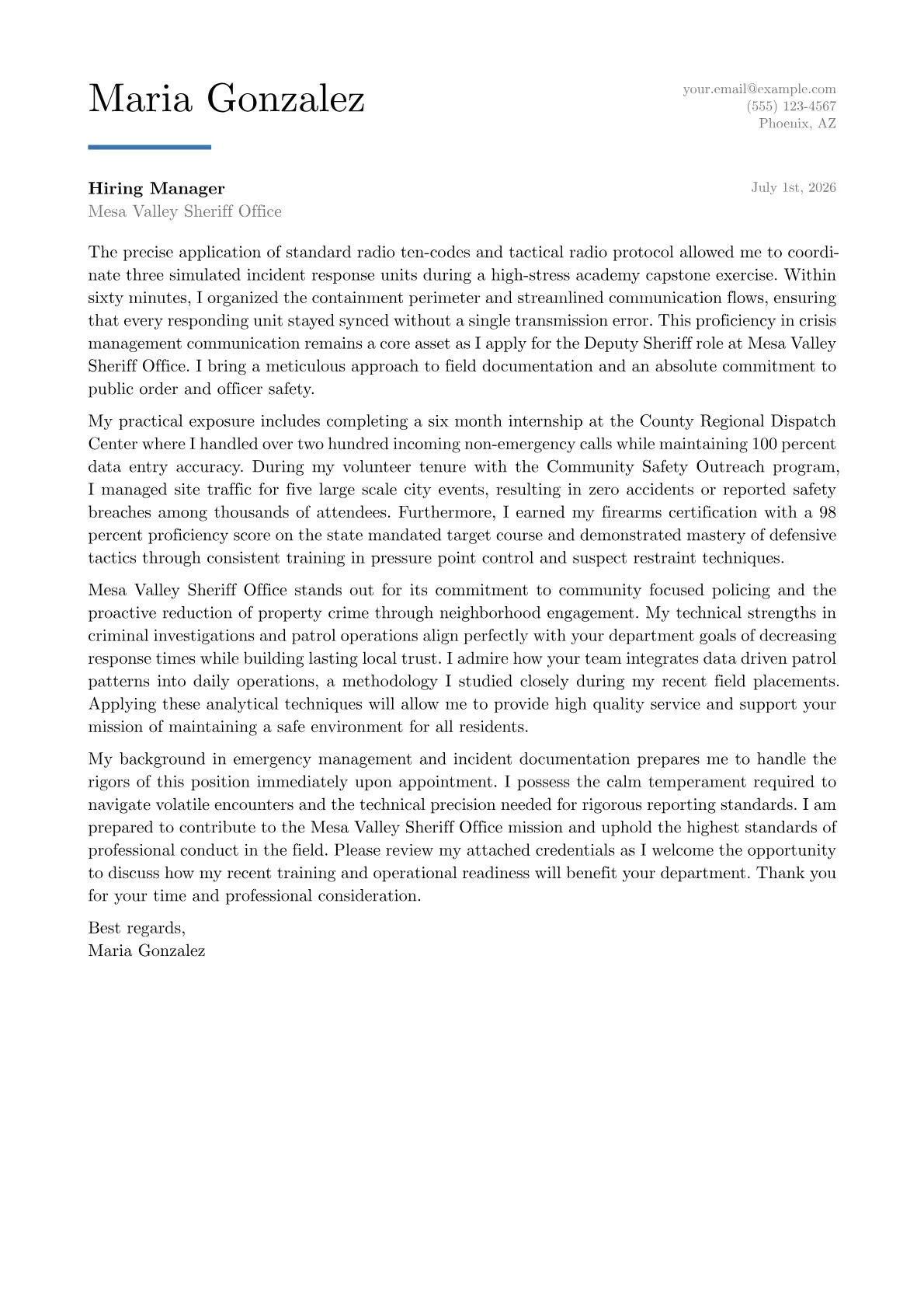 Deputy Sheriff cover letter in the Executive design
