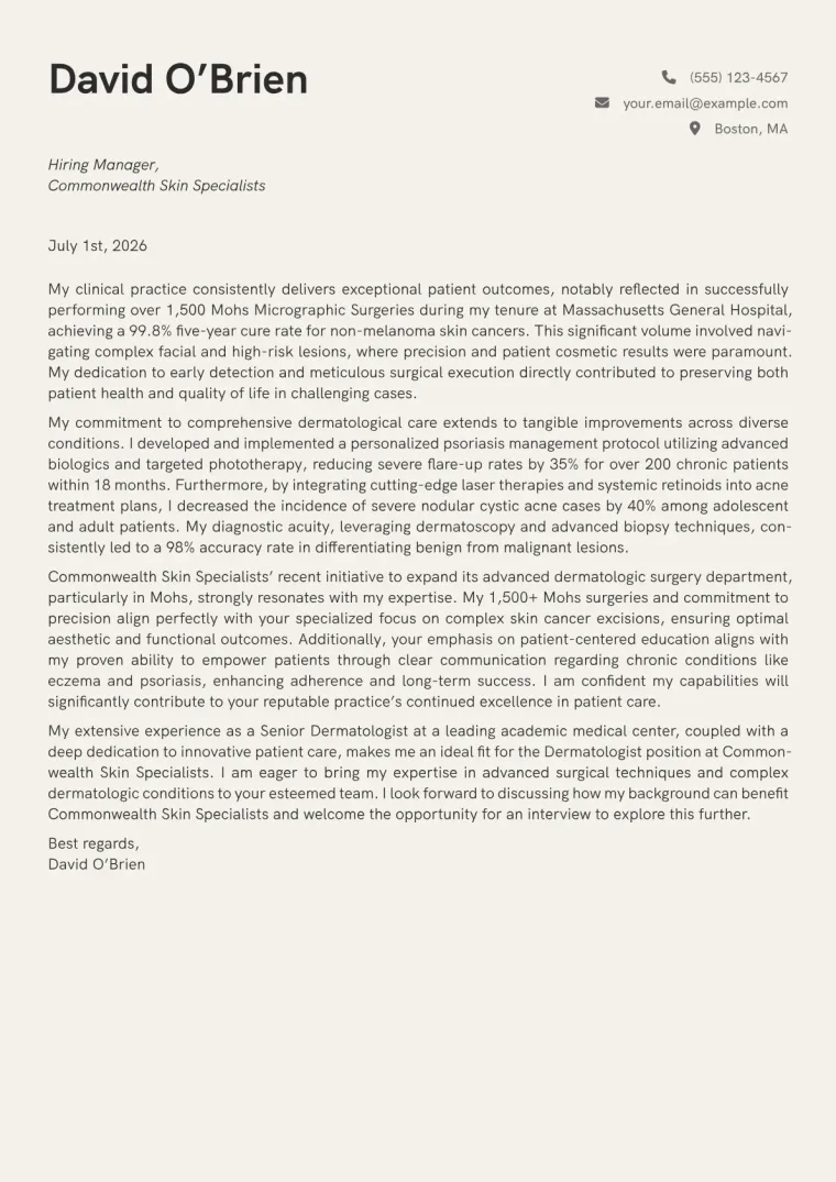 Dermatologist cover letter example preview