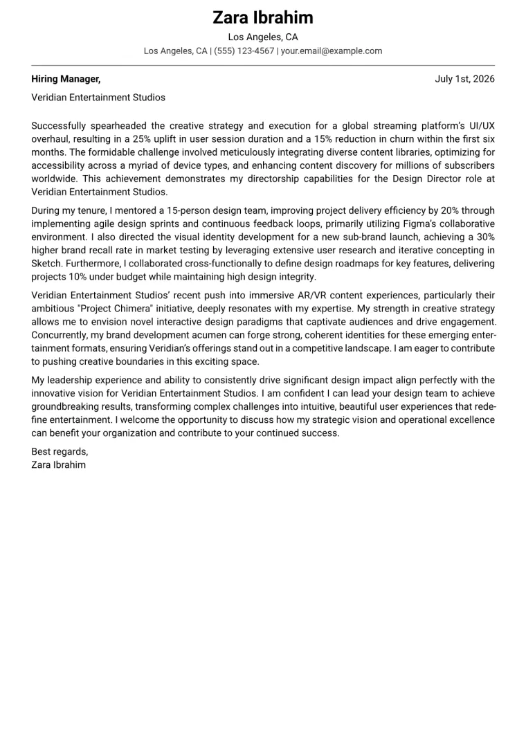 Design Director cover letter example preview