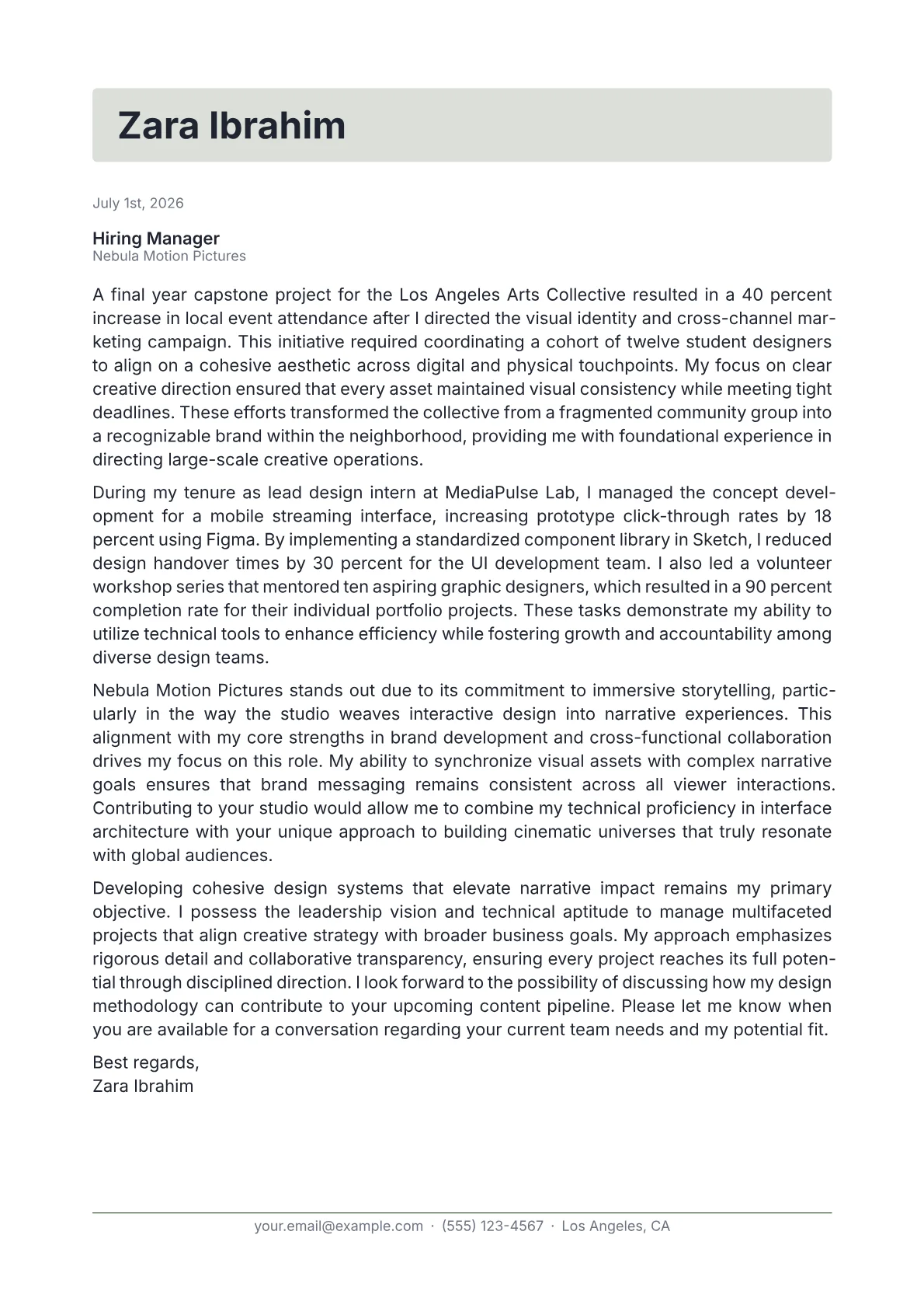 Design Director cover letter in the Letterhead design