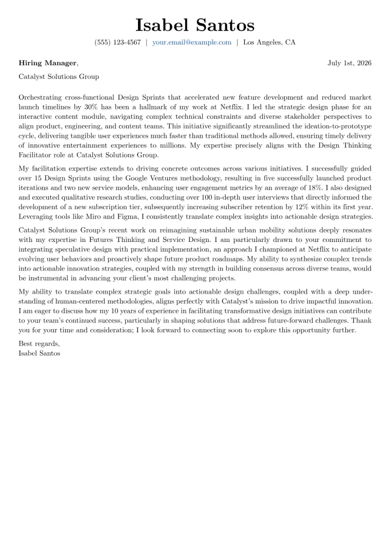 Design Thinking Facilitator cover letter example preview