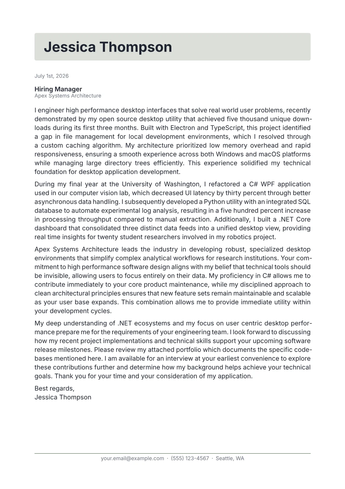 Desktop Application Developer cover letter in the Letterhead design