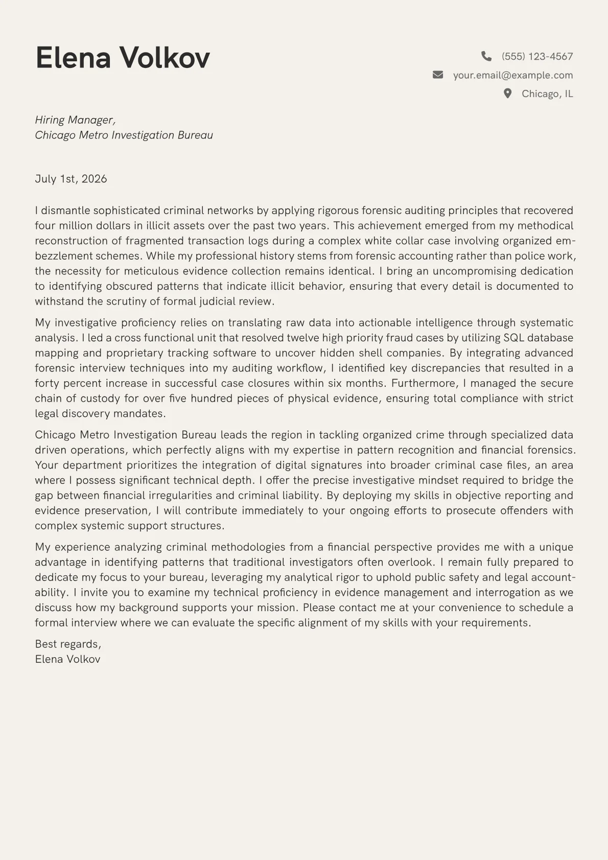 Detective cover letter in the Creative design