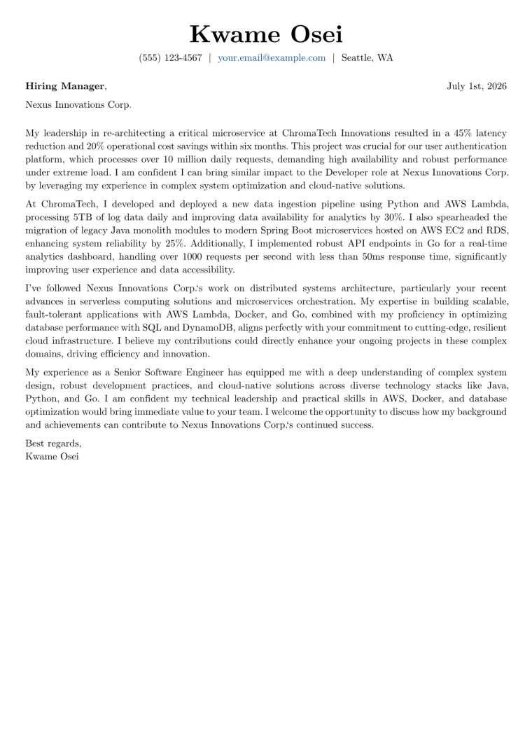 Developer Cover Letter Example