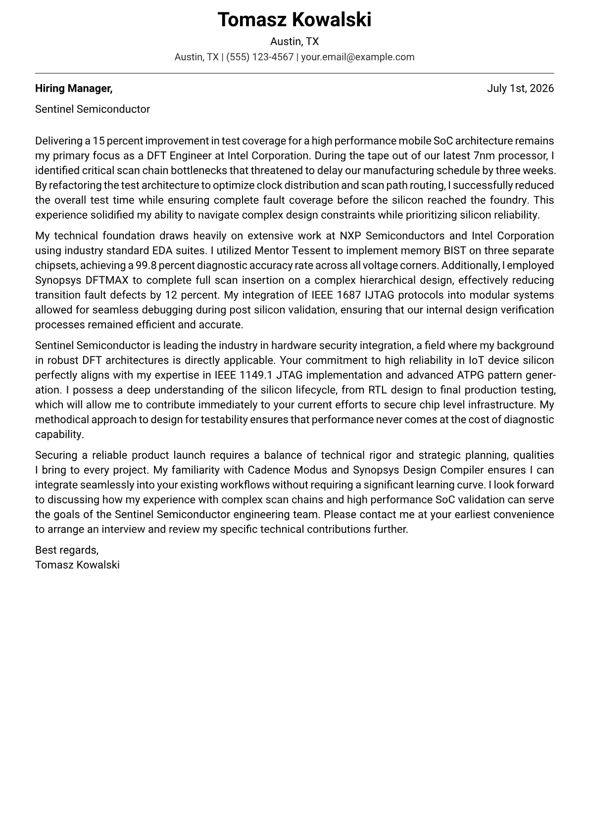 DFT Engineer Cover Letter Example + Template (2026)