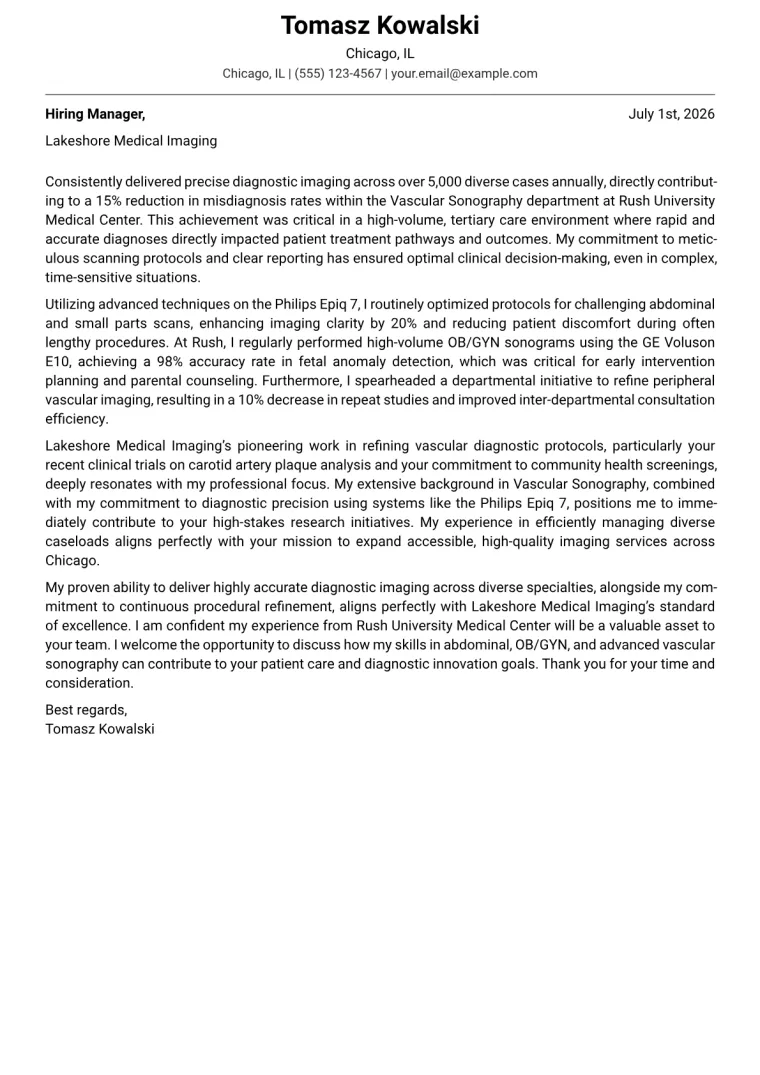 Diagnostic Medical Sonographer cover letter example preview