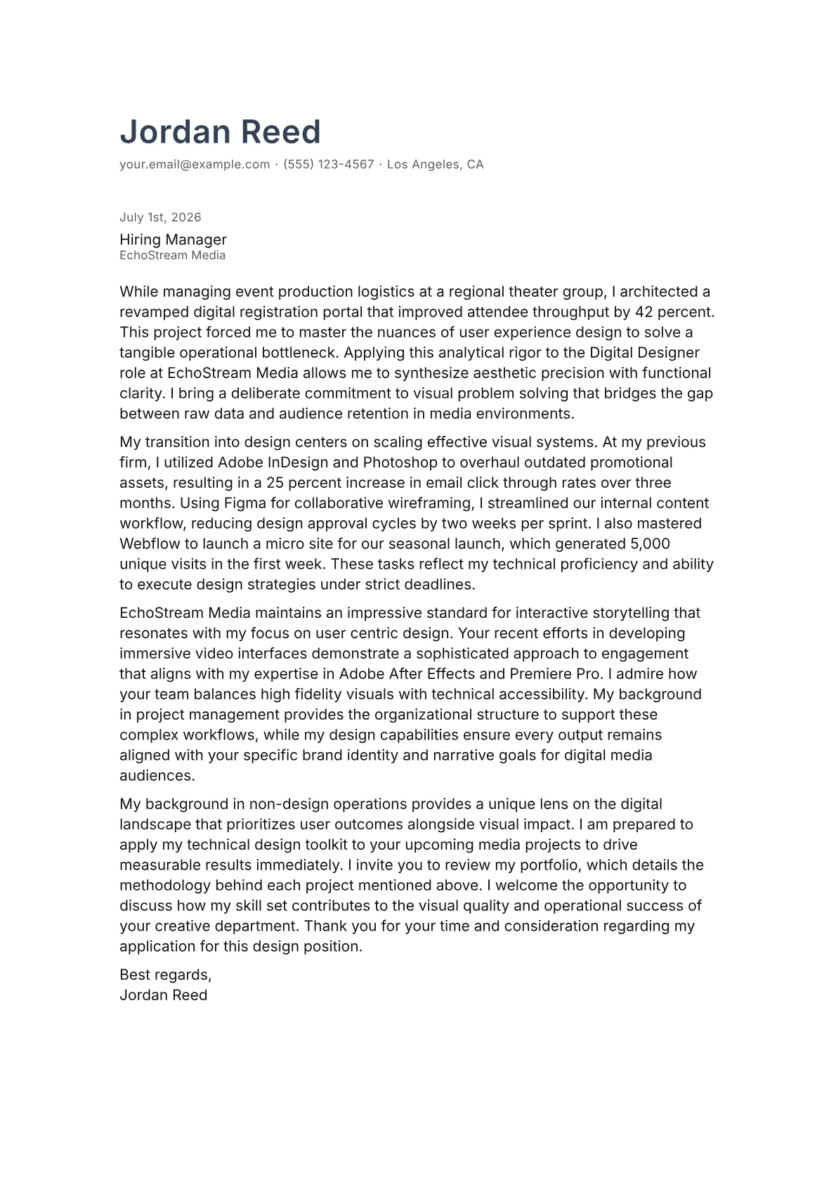 Digital Designer cover letter in the Minimal design