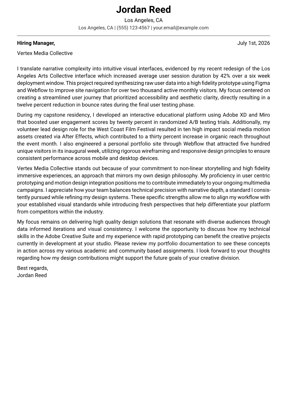 Digital Designer cover letter in the Modern design