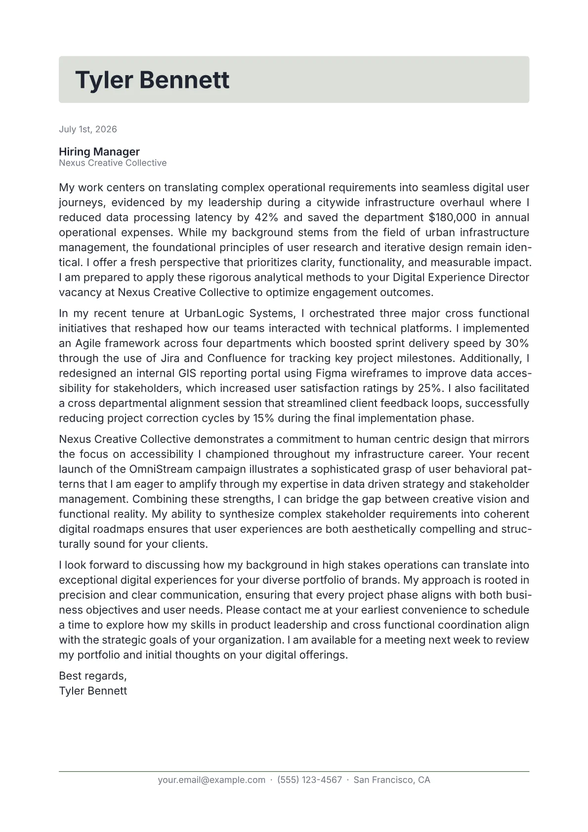 Digital Experience Director cover letter in the Letterhead design
