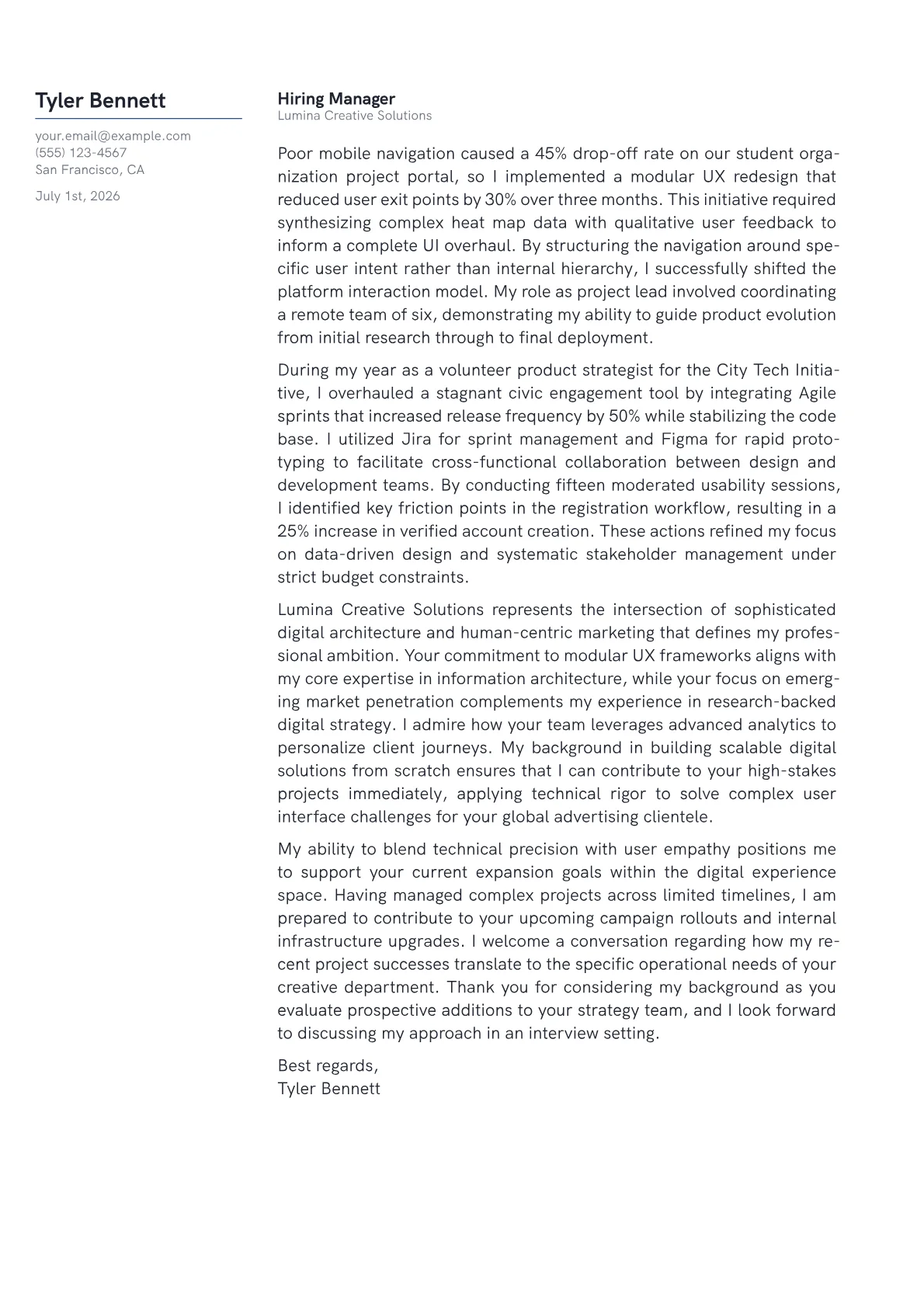 Digital Experience Director cover letter in the Margin design