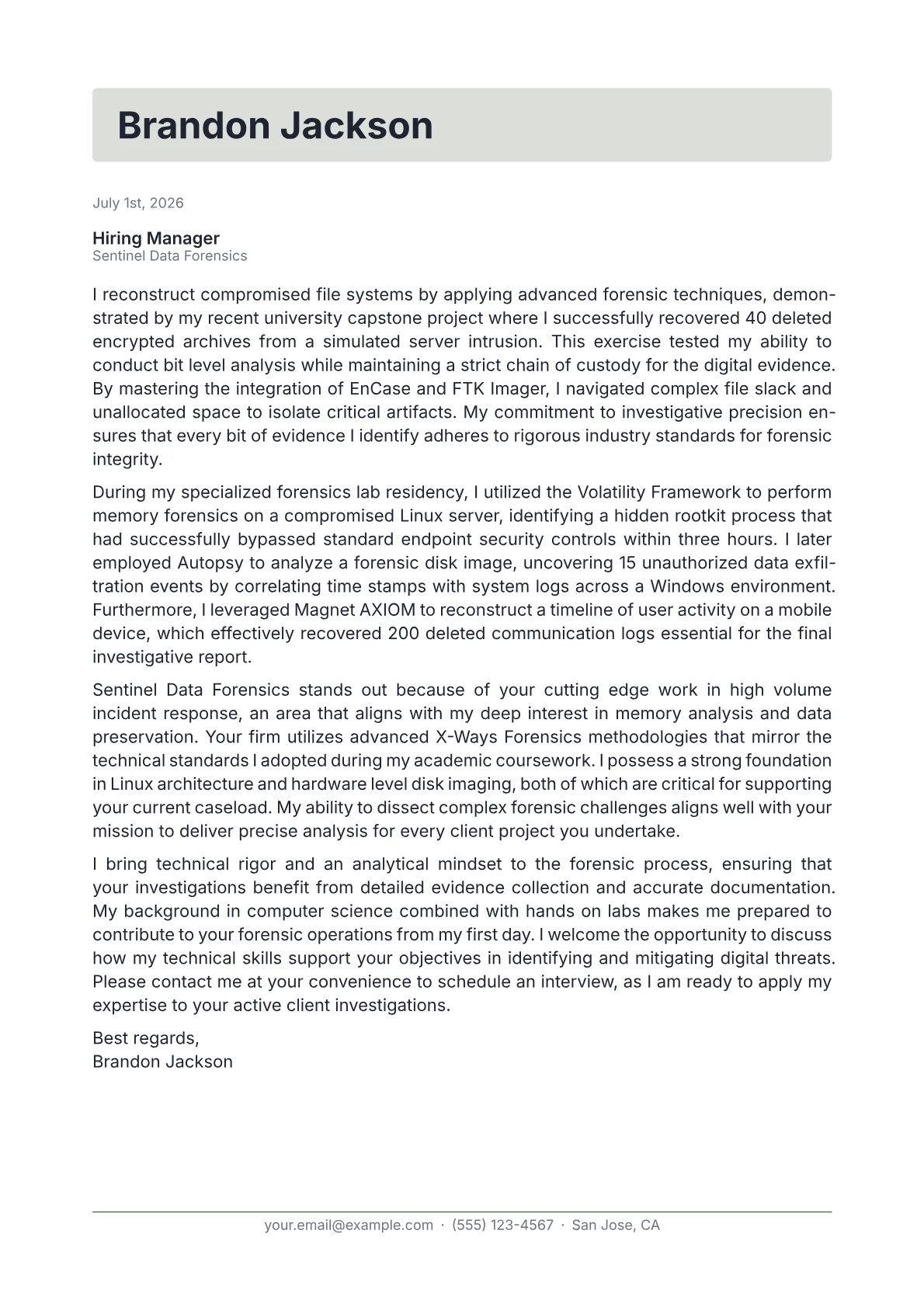 Digital Forensics Analyst cover letter in the Letterhead design