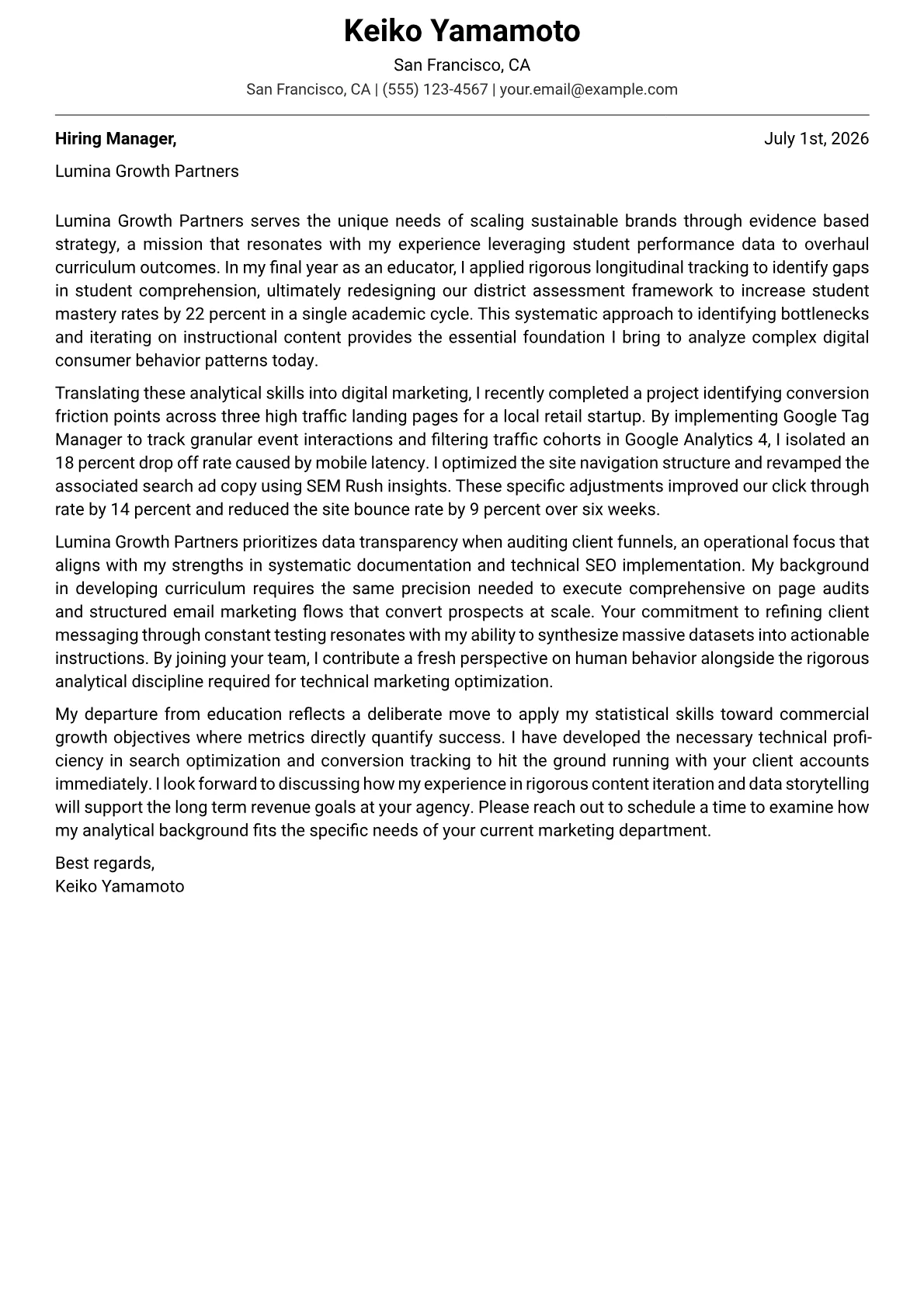 Digital Marketing Analyst cover letter in the Modern design
