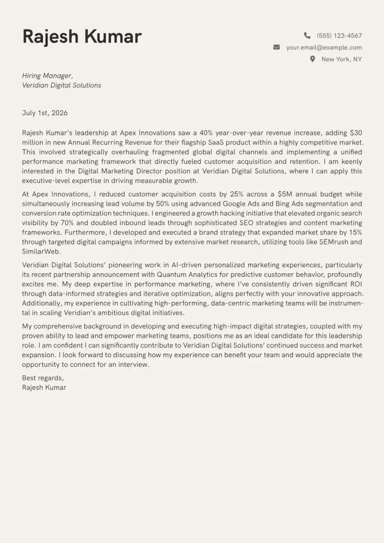 Digital Marketing Director cover letter example preview