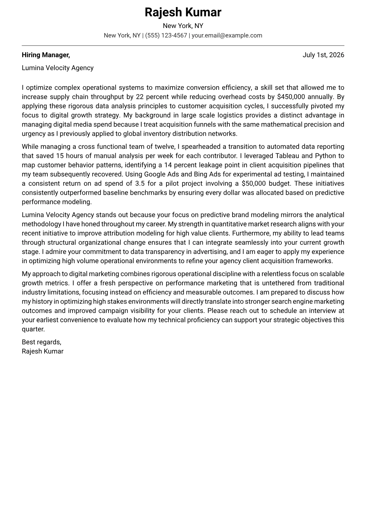 Digital Marketing Director cover letter in the Modern design