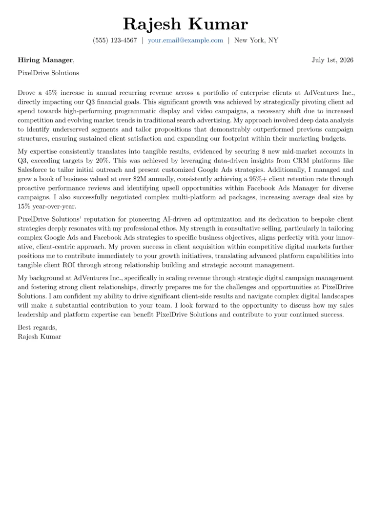 Digital Media Sales cover letter example preview