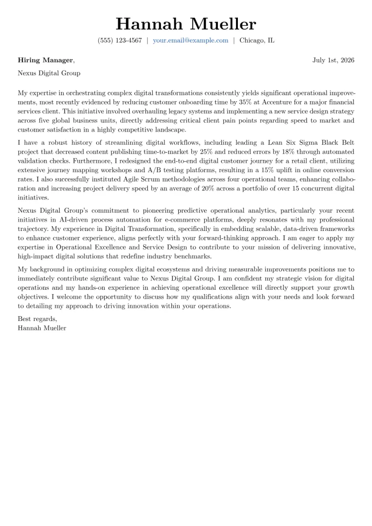 Digital Operations Manager cover letter example preview
