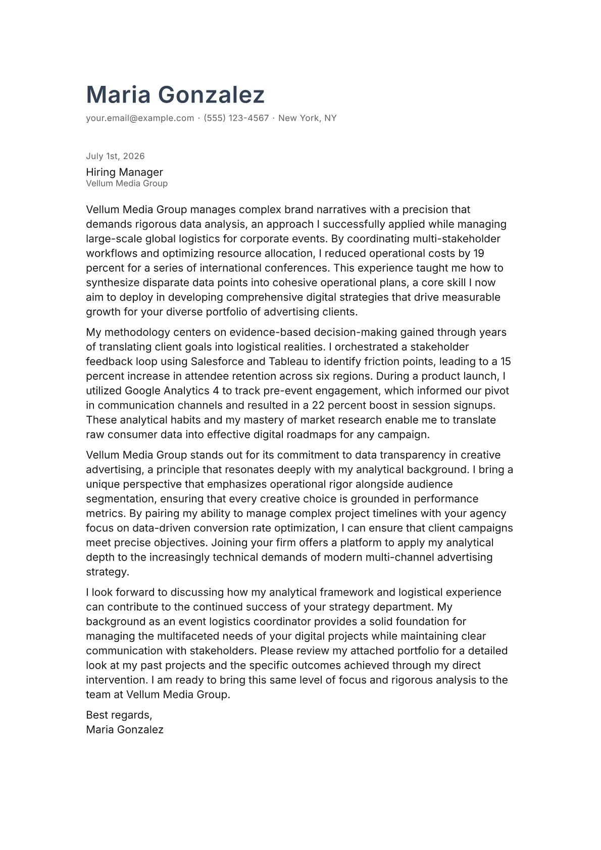 Digital Strategist cover letter in the Minimal design