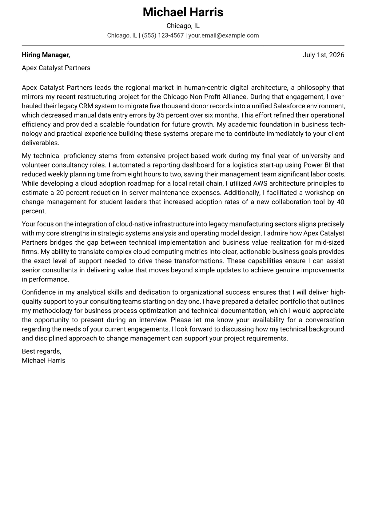 Digital Transformation Consultant cover letter in the Modern design