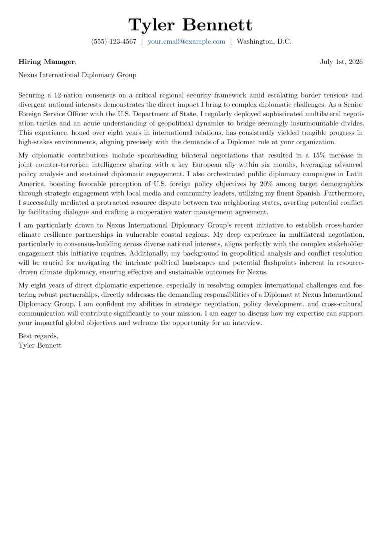 Diplomat cover letter example preview