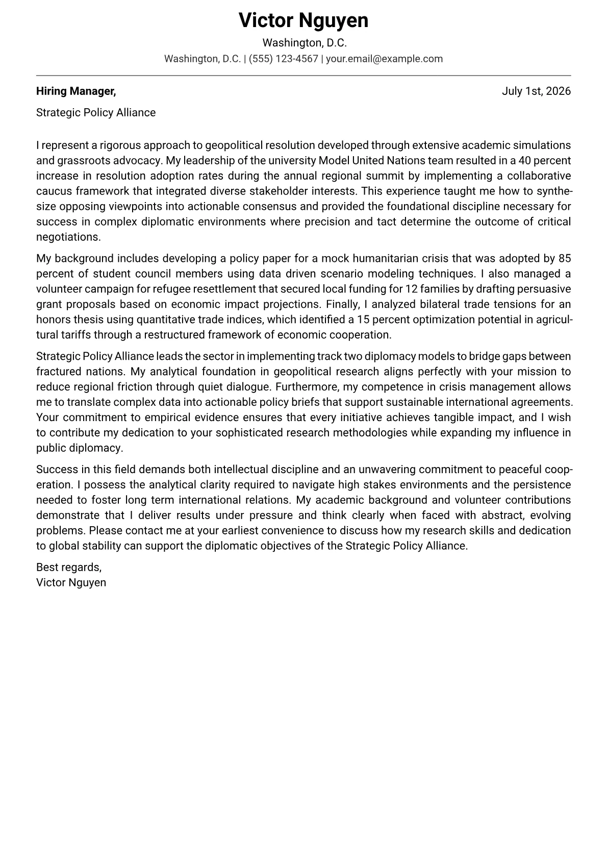 Diplomat Ambassador cover letter in the Modern design